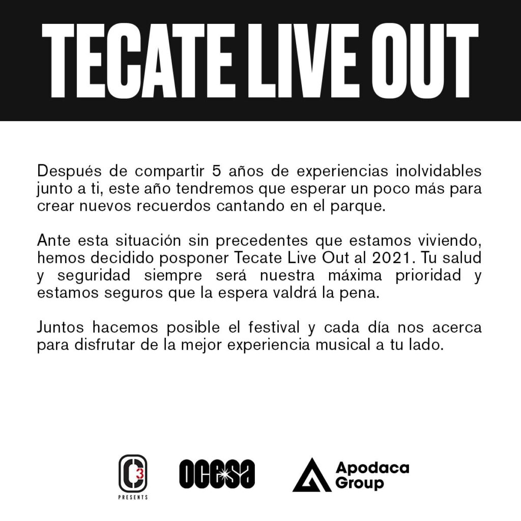 Tecate Live Out 2021 fue pospuesto por el COVID